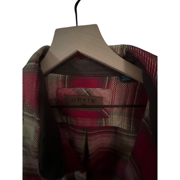 Orvis Mens Red & Beige Plaid Button-Up Flannel Shacket XL - Picture 3 of 4
